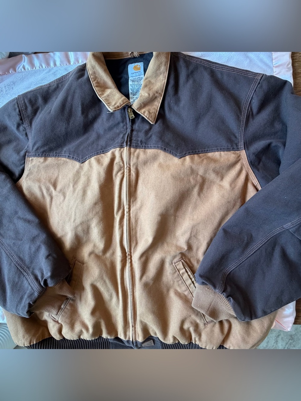 Vintage Carhartt Two-Tone Brown/Tan Bomber Jacket - Men's Canvas Zip